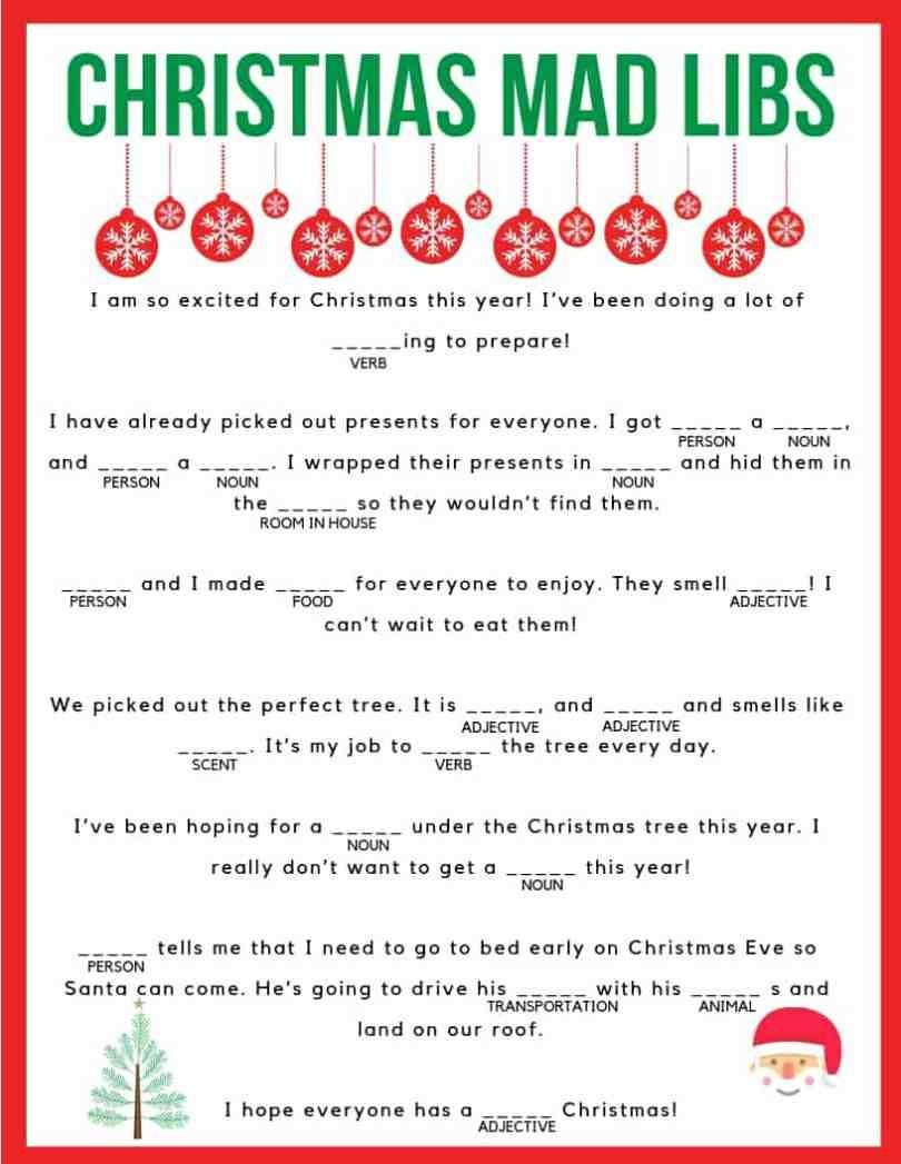Free Christmas Mad Libs Printables 2022 Printablemadlibs