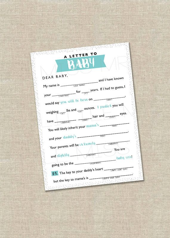 Dear Baby Printable Baby Shower Mad lib Game A Letter To Etsy 