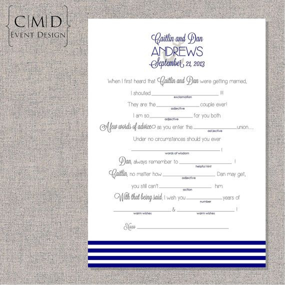 Nautical Wedding Mad Lib PRINTABLE DIGITAL FILE Nautical Wedding 