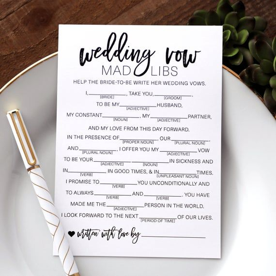 PRINTED Wedding Mad Libs Wedding Vow Mad Libs Etsy Wedding Mad 