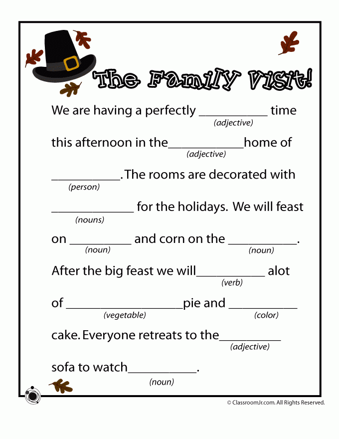 Thanksgiving Mad Lib The Family Trip Thanksgiving Kids 