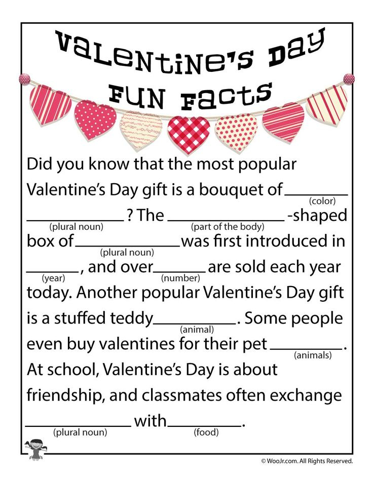 Valentines Day Fun Facts Printable Mad Lib Woo Jr Kids Activities 