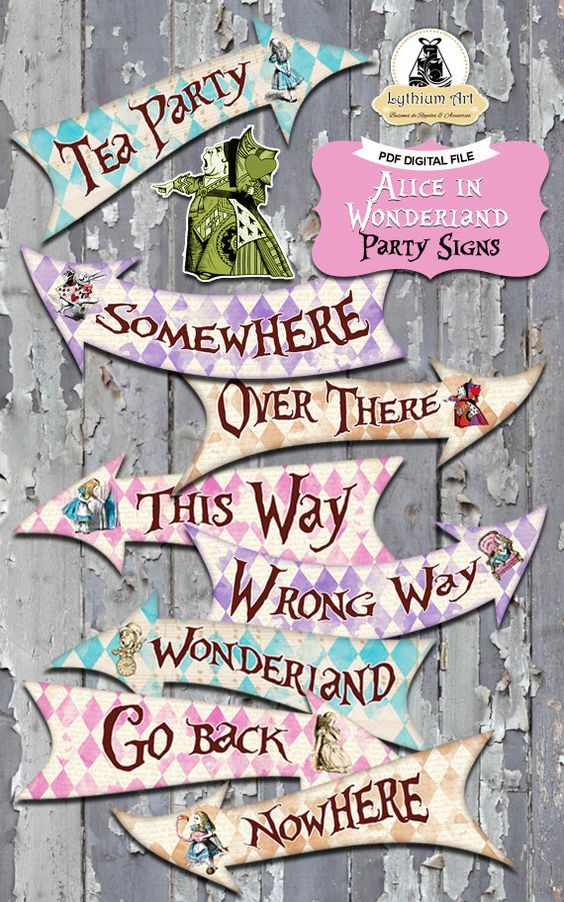 ALICE IN WONDERLAND Party Signs Alice In Wonderland Arrows Alice In 