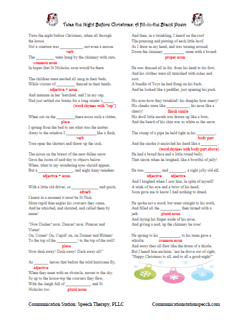 FREEBIE Friday Twas The Night Before Christmas Fill in the Blank Poem 