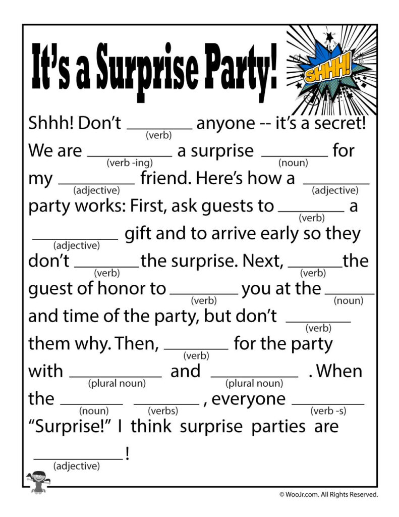 It s A Surprise Party Mad Lib Woo Jr Kids Activities