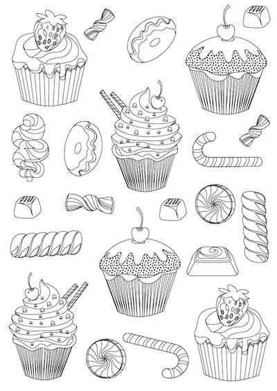 Tegning Af Cupcakes Og Slik Til Farvel gning Maleb ger Tegning Slik