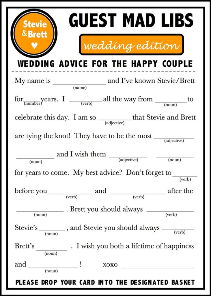 Weddings Mad Libs With Matching Directions Page Etsy
