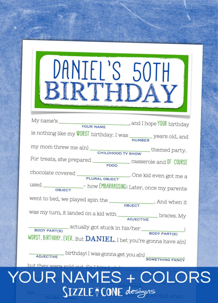 Birthday Mad Libs Adult Birthday Party Game By SizzleConeDesign