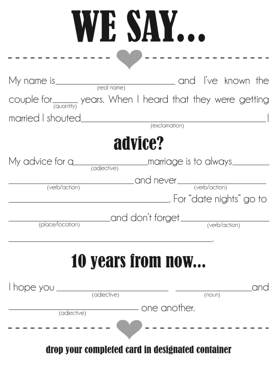 Free Printable Wedding Mad Libs POPSUGAR Smart Living