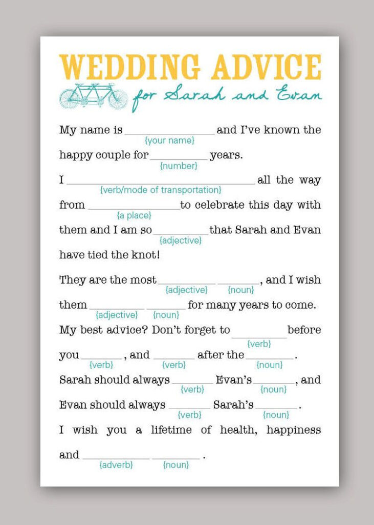 Mad Libs Wedding Mad Libs Wedding Guest Activities Wedding Printables