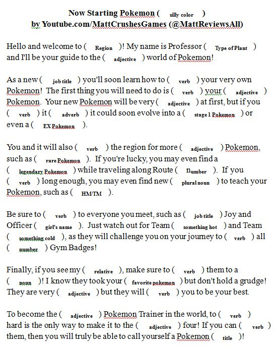 Pin By Jillian Davis On School At Home 2020 Mad Libs Pokemon Road Trip
