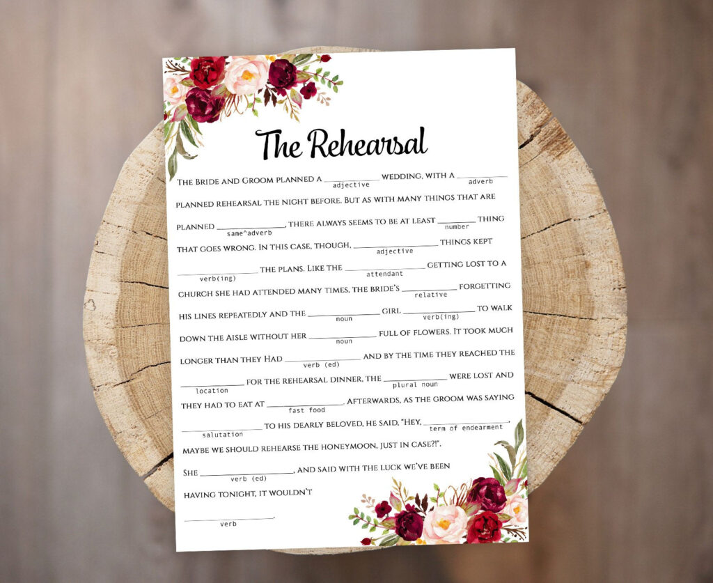 Printable Wedding Madlibs Game Funny Bridal Tea Party Madlib Activity 