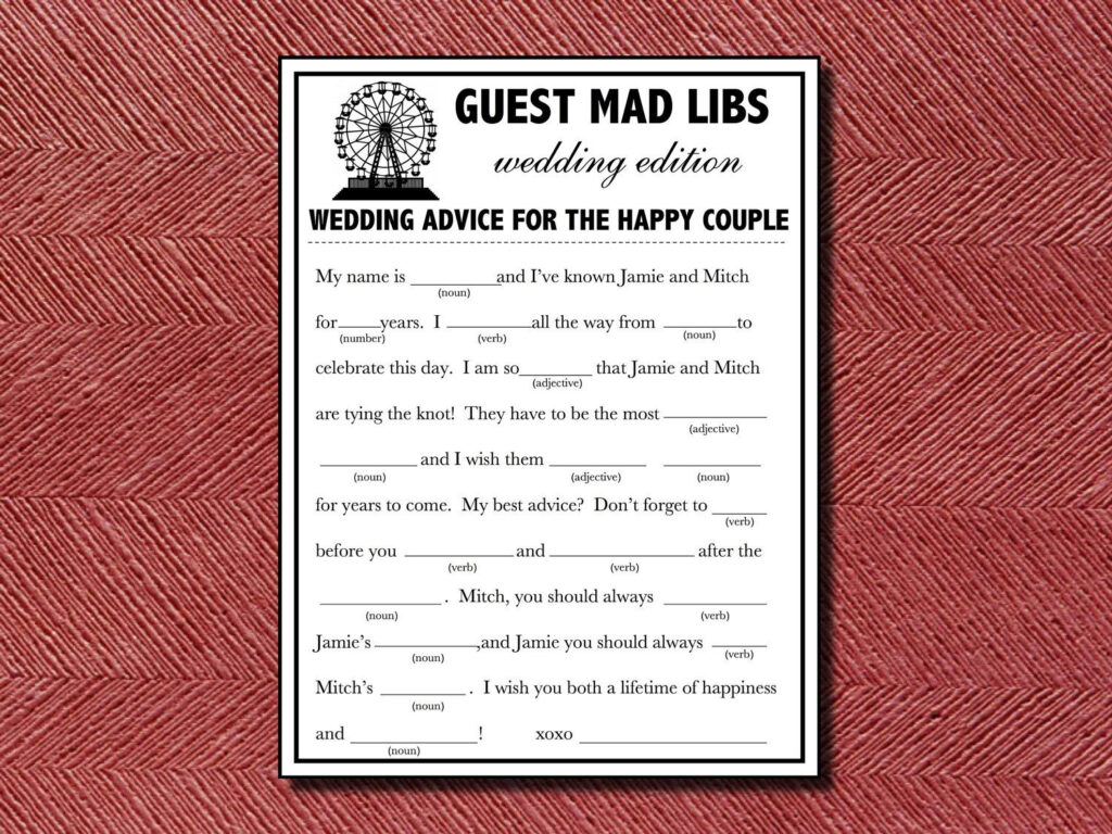 Wedding Guest Book Alternative Do It Yourself Guest Mad Libs Wedding 