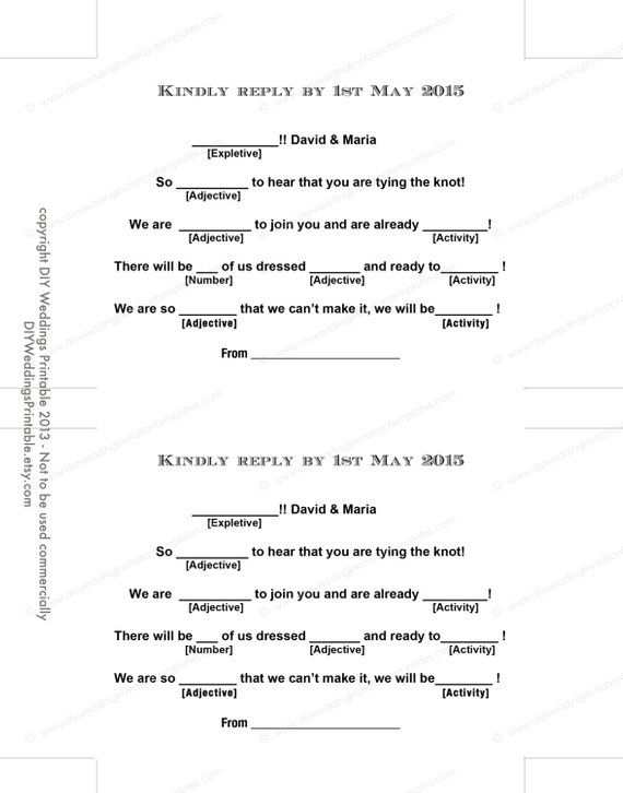 Wedding Libs RSVP Template Download DIY Mad Libs Printable Response 