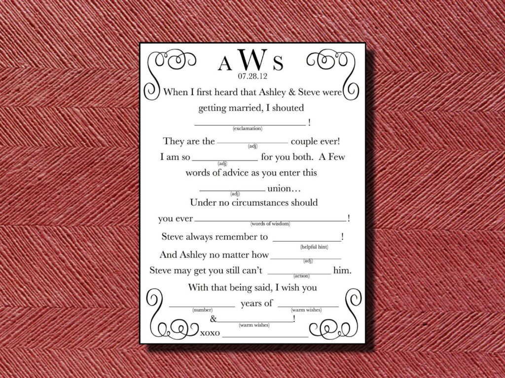 Wedding Mad Libs A Unique Guest Book Alternative Printable Etsy 