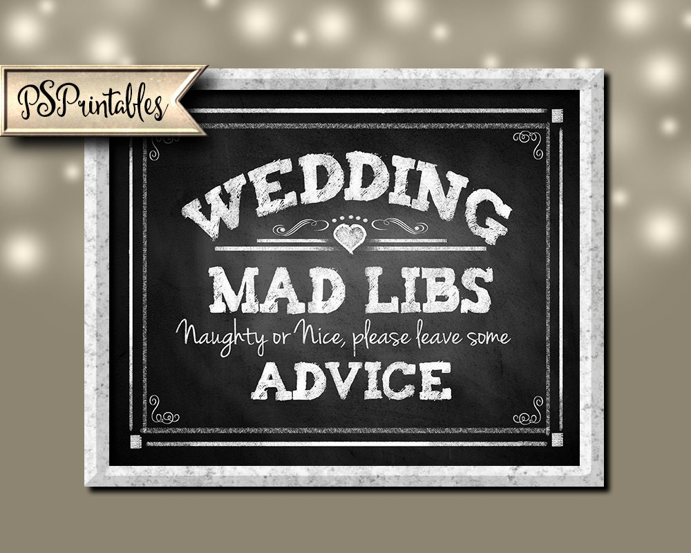 Wedding Mad Libs Or Advice Chalkboard Style Wedding Sign 3