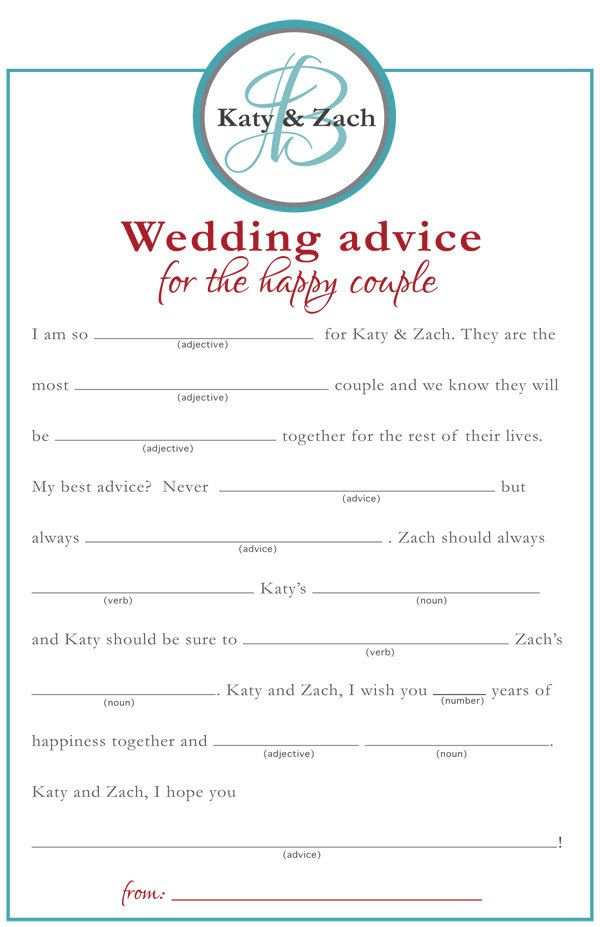 A Maybe Cute And Funny Wedding Shower Mad Lib For Monogram Bridal