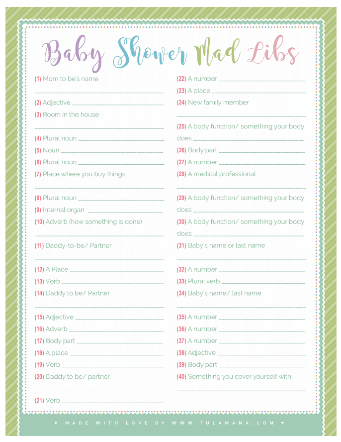 Baby Shower Mad Libs