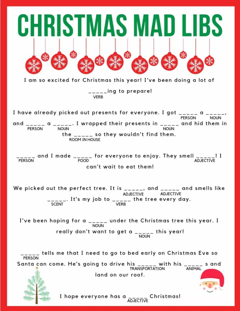 Christmas Mad Libs High School 2025