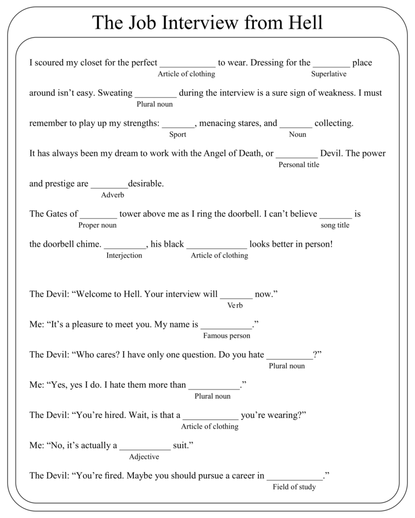 Funny Printable Mad Libs Printable Blank World