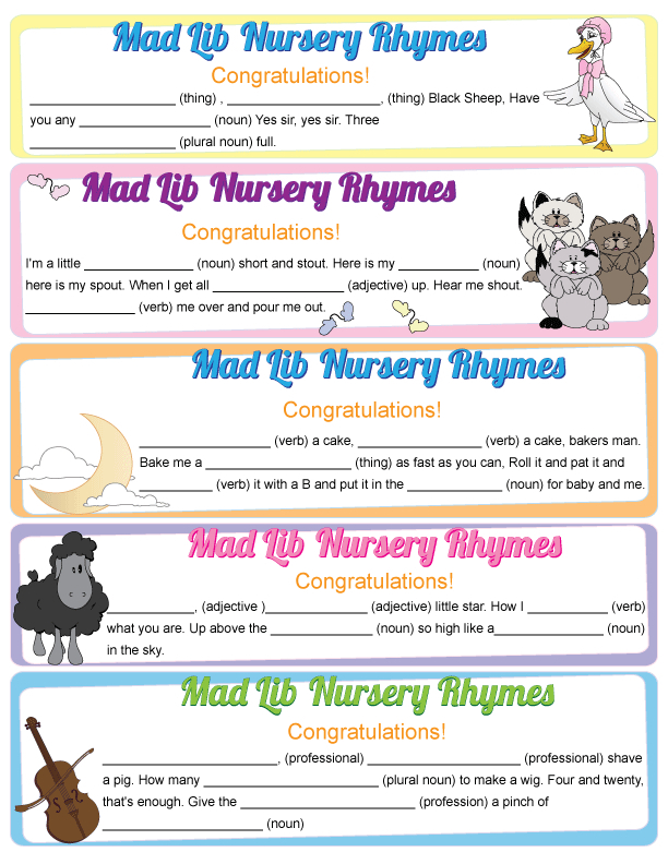 Mad Lib Nursery Rhyme Game Baby Shower Woodland Animals Printable Mad 