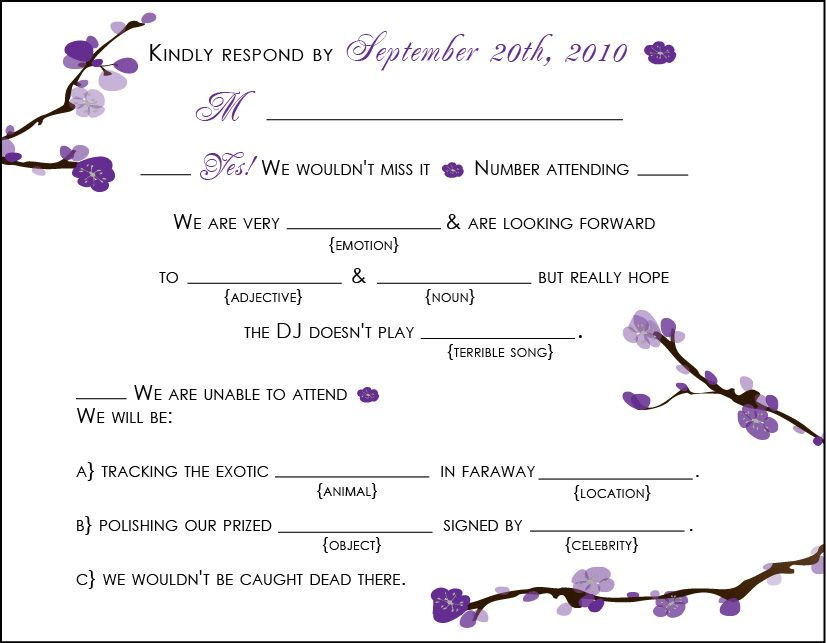 Mad Lib RSVP Card Wedding Mad Libs Fun Rsvp Cards Vintage Wedding 
