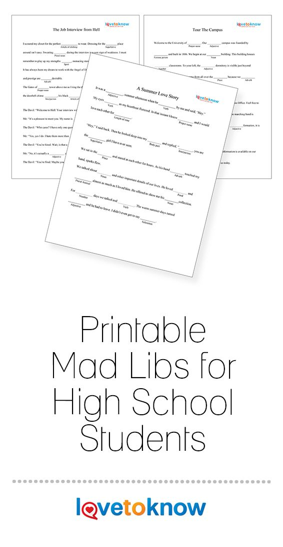 Printable Mad Libs For High School Students LoveToKnow Printable
