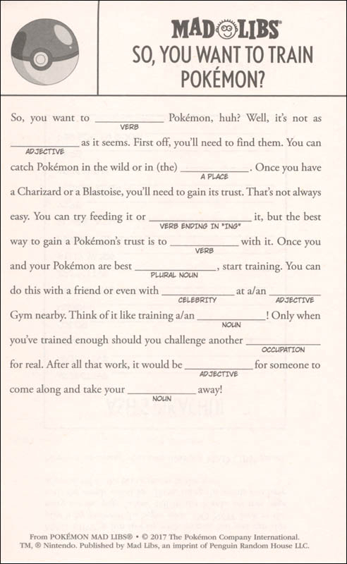 Printable Pokemon Mad Libs 2022 Printablemadlibs