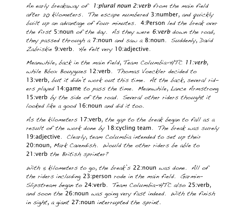 Tour De France Mad Libs Podium Cafe