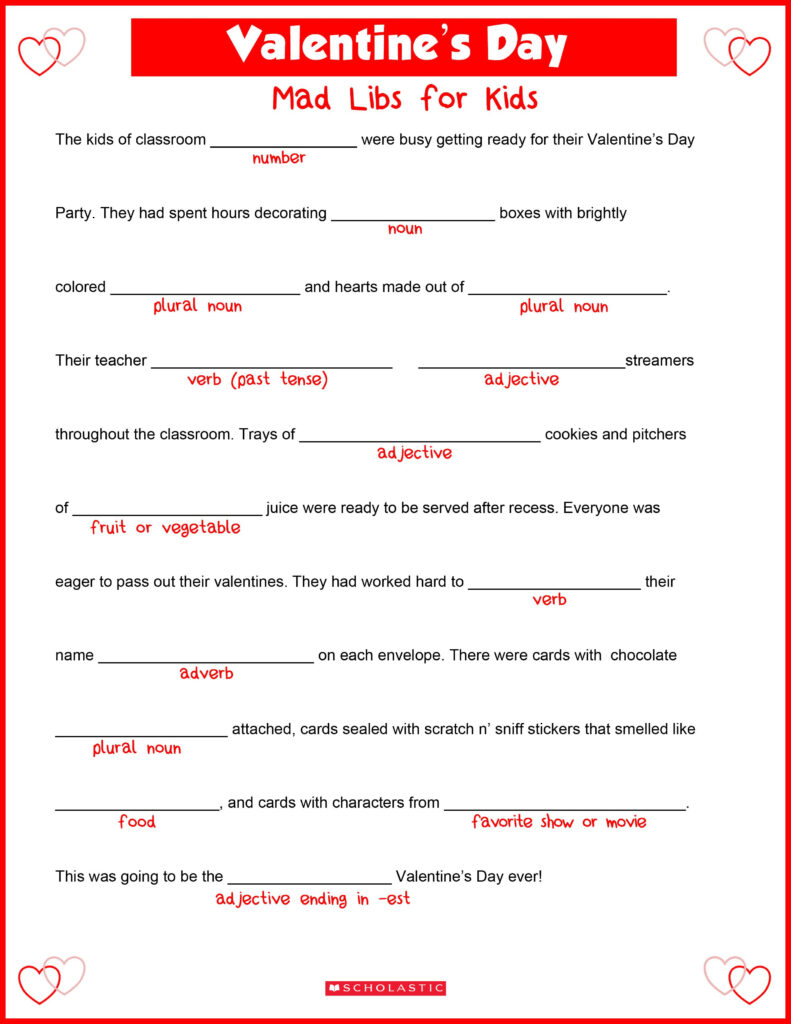 Valentine Mad Lib Printables Mad Libs Then They Insert The Random 