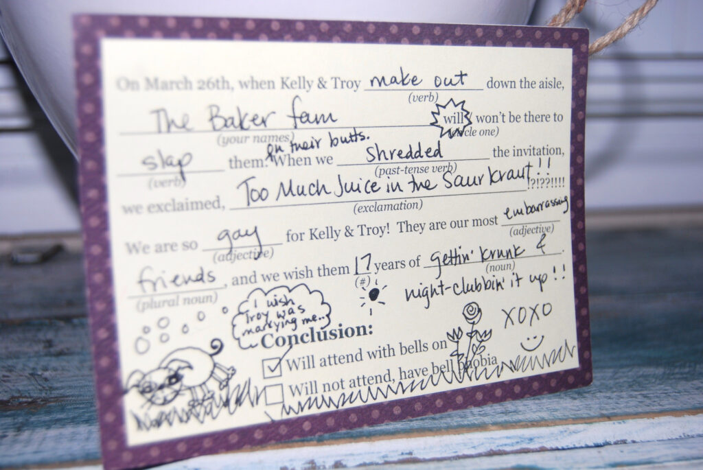 Wedding Game Wedding Madlibs Rsvp Card Double Sided Respond Card Mad 