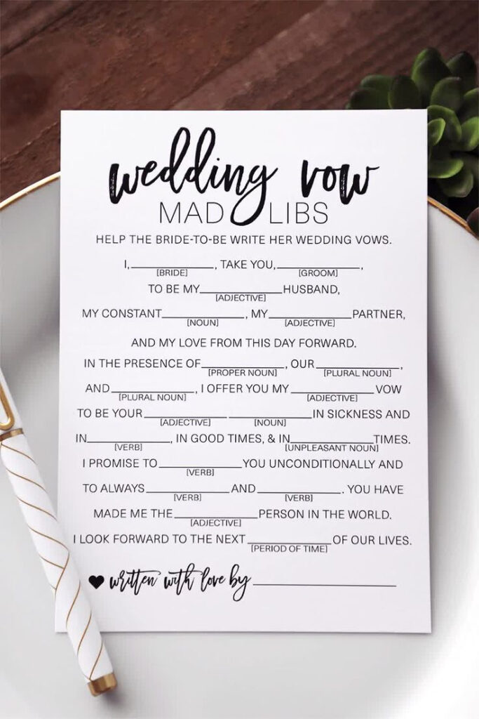 Wedding Mad Libs Wedding Vow Mad Libs Wedding Libs Mad Etsy 